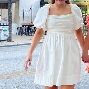 DO+BE White Mini Dress with Puff Sleeves
